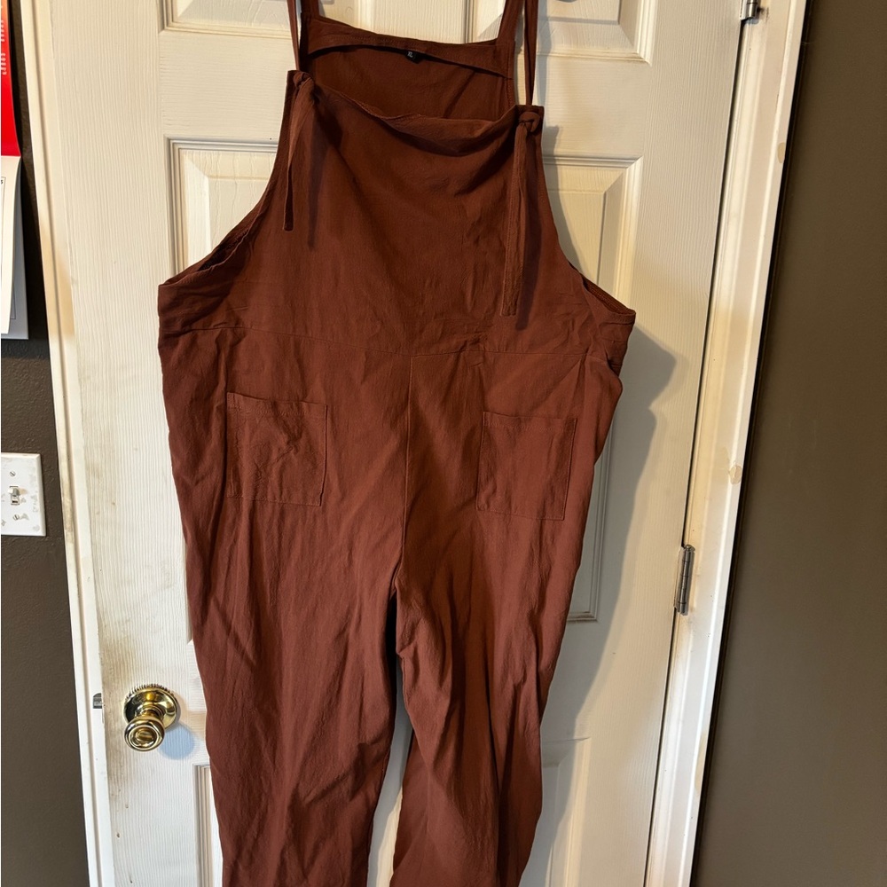Relaxed Fit Burnt Orange Jumpsuit with Bib-Style Top